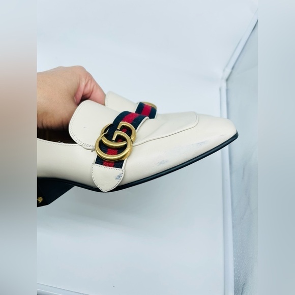 GUCCI Peyton Pearl GG Embellished Web White Cream Leather low heel loafers 37.5 - Picture 12 of 12